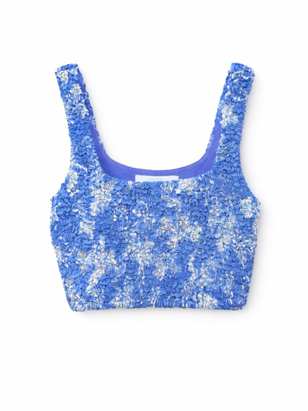 ASTR Blue Textured Floral Crop Top, Size Medium, Trendy Y2K Top